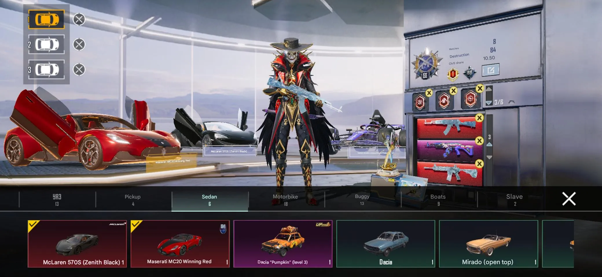 PGM271 FAT ACC AKM Glacier Lv.7, Glacier + 3 M416, Jester X-Suit Lv.4, Mummy, 123 Mythics, 47 Evo Guns, Conq, Cars (G)